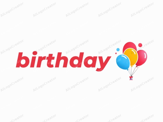focusing on the elements' placement, style, and overall impact. This image is a colorful, minimalist, and flat design logo. It features three large, shiny balloons in vibrant hues: one blue, one yellow, and one red. Each balloon