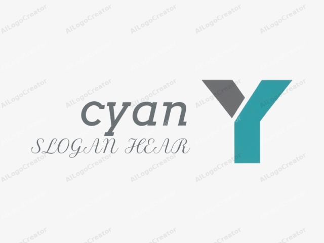 The image is a minimalist logo with a clean and modern design. It features a geometric shape resembling a lowercase letter "y" with a unique twist. The shape is divided into three distinct parts: a grey base, a turquoise upper portion, and