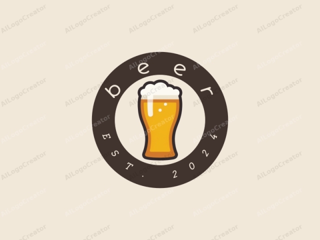 a stylized, cartoonish beer mug. The mug is depicted in a simplistic, flat design, with bold black outlines and a clean, muted color palette. It features an orange-yellow liquid representing beer, filling the majority of the cup, with