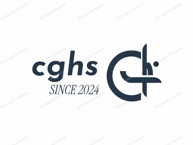 This is a stylized logo with a minimalist design. The logo features a dark blue, modern, abstract geometric shape that incorporates fluid, curving lines. It is composed of a continuous, circular form with a smaller, intersecting curved line that