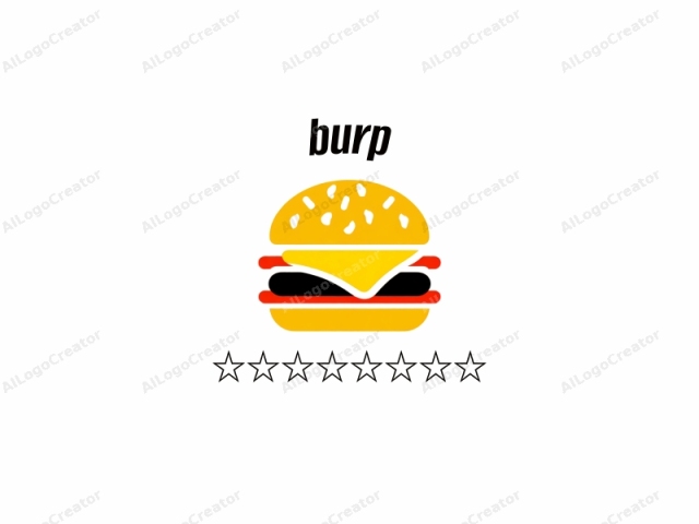 Esta es una ilustración de diseño minimalista y plano de una hamburguesa. La imagen presenta una sola hamburguesa, colocada centralmente sobre un fondo blanco. La hamburguesa consta de dos panes; el pan superior es amarillo y tiene una pequeña hendidura en el centro, representando