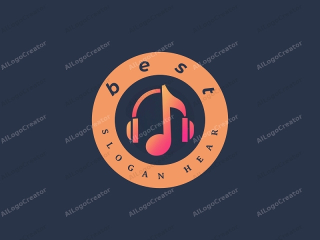 in einem digitalen Medium. Dieses Logo ist ein einfaches, abstraktes Grafikdesign. Das zentrale Element ist eine stilisierte Musiknote (Violinschlüssel) in lebhaften Rosa- und Orangetönen, überlagert mit großen, weißen Kopfhörern. Die Kopfhörer sind platziert