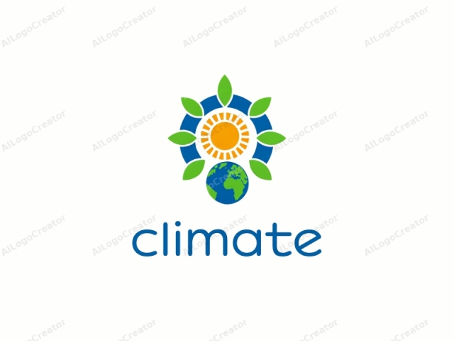 This digital logo features a clean, modern design with vibrant colors and symmetrical shapes. At its center, there is a stylized sun with a yellow/orange core and orange rays radiating outward, symbolizing warmth and life. Encircling