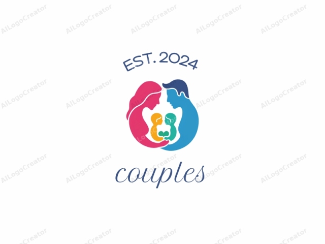 This is a stylized, vector graphic logo representing a family, designed in a modern, minimalist style. The logo consists of four primary shapes: two larger curved outlines representing a mother and a father, and two smaller, nested shapes representing children.