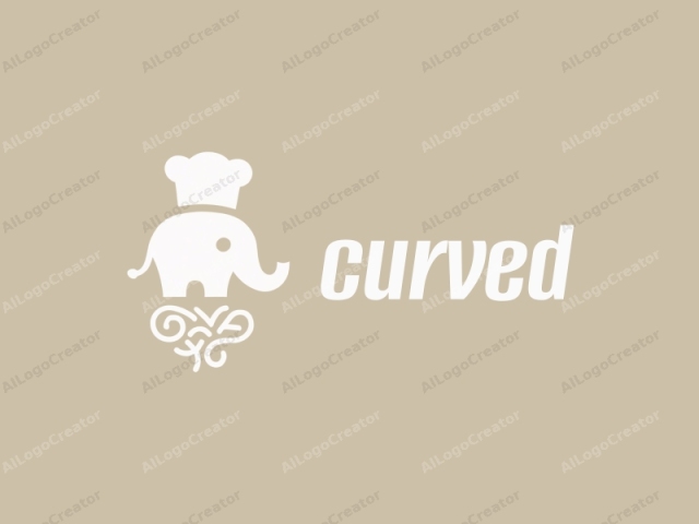 Este es un logo minimalista que presenta una figura estilizada de un elefante blanco sobre un fondo beige. El elefante está representado de manera simplista y abstracta, con líneas suaves y contornos limpios. El cuerpo del elefante es relativamente corto, mientras que su trompa se extiende hacia afuera.