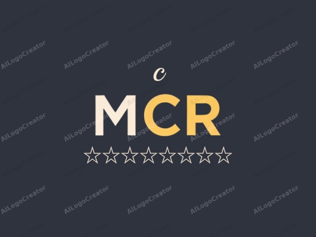 a dark navy blue square background with the text "MCR" in large, bold, sans-serif font. The text is centered in the middle of the image, and each letter is a different color. The "M" is white, the