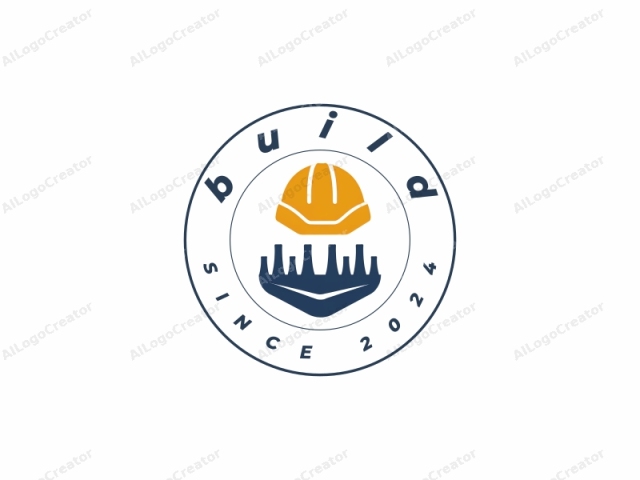 The logo features two primary elements: a construction helmet and a construction safety sign. The construction helmet is depicted as a solid yellow silhouette with a rounded brim and a flat top. The helmet's shape is simplistic, with clean lines and a smooth