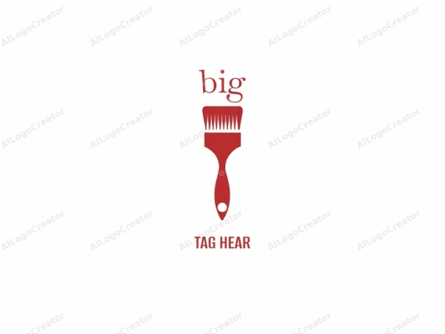 This is a minimalist, icon-style vector illustration of a paintbrush. The paintbrush is depicted in solid, bright red, and it stands upright against a white background. The handle is slender and curved, tapering to a point at the bottom