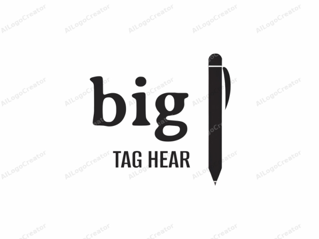 This is a minimalist black and white logo featuring a stylized drawing of a pen. The pen is depicted in solid black, with a simple, flat design. It is vertical, standing centrally on a stark white background, creating a clear, high