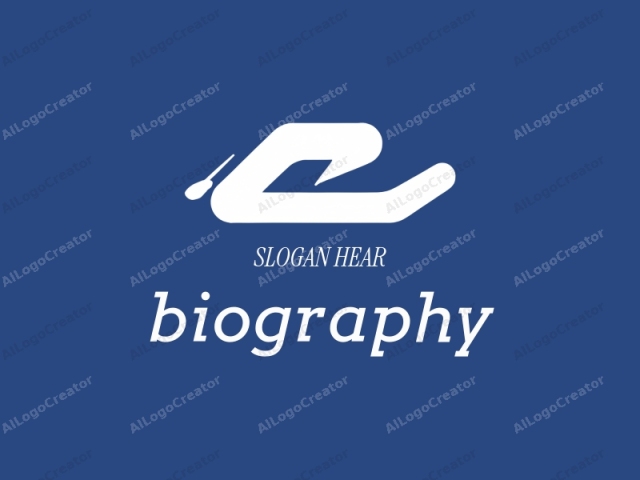 an abstract fish. The image features a minimalist design with a blue background and a prominent white fish-shaped symbol. The fish is depicted with a stylized, streamlined shape, resembling a sleek, futuristic design. It has an elongated body with a