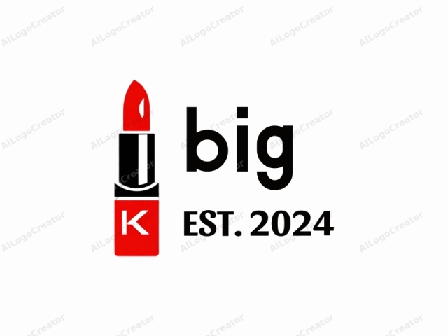 The logo features a stylized representation of a lipstick tube. The central object is a bright red lipstick tube, characterized by its cylindrical shape. The tube is divided into three distinct sections: the top, the middle, and the base. The top