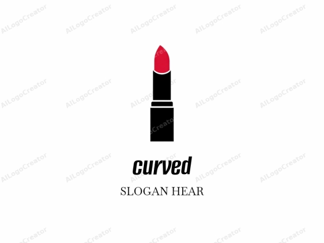 Esta imagen presenta un diseño minimalista y plano de un lápiz labial. El lápiz labial se representa en una silueta negra audaz sobre un fondo blanco intenso. El lápiz labial está posicionado centralmente y tiene forma de cilindro con una base ligeramente redondeada y una tapa puntiaguda. En