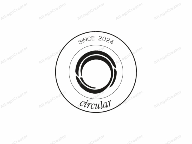 This minimalist logo is designed in a clean and modern style, featuring a black, stylized ring against a stark white background. The ring is composed of thick, continuous lines that form smooth, curving segments that overlap slightly, creating an impression of