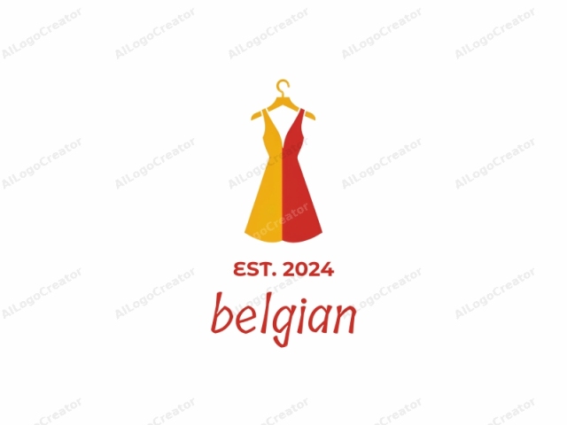 Dies ist ein einfaches, vektorbasiertes Logo-Design, das einen Kleiderbügel zeigt. Das Kleid, in einem sauberen, minimalistischen Stil dargestellt, hat eine ärmellose, V-Ausschnitt-Silhouette mit einem markanten V-förmigen Ausschnitt. Das Kleid ist vertikal in zwei Teile geteilt