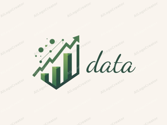 This logo features a stylized graphic design with an abstract theme. The main subject is a set of five vertical green columns, evenly spaced, arranged in a triangular formation. These columns, representing quantitative data, increase in height from left to right.