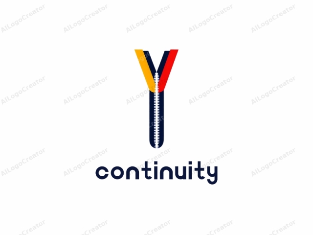 The image is a simple, abstract logo depicting a zipper on a white background. The zipper is designed in a bold, modern style with three distinct colors: the teeth and the pull tab at the top are dark blue, while the slider and bottom