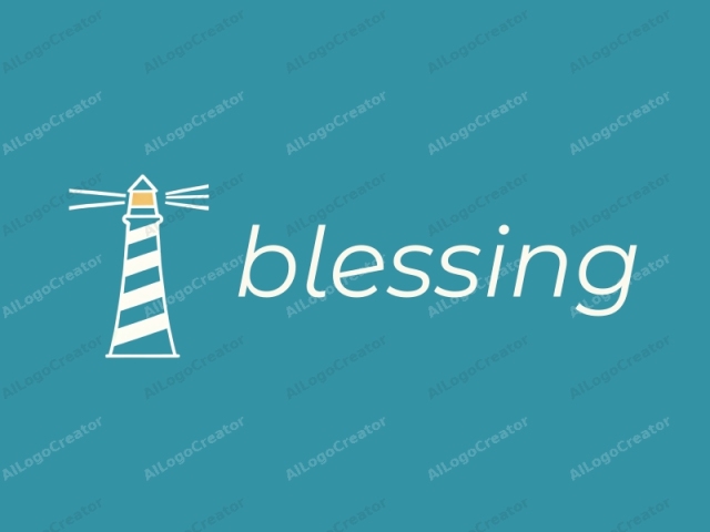 The image is a digital logo featuring a simplistic, stylized lighthouse illustration. The background is a solid teal blue, which provides a clean and serene backdrop. The lighthouse itself is drawn in white with bold, horizontal stripes alternating between black and