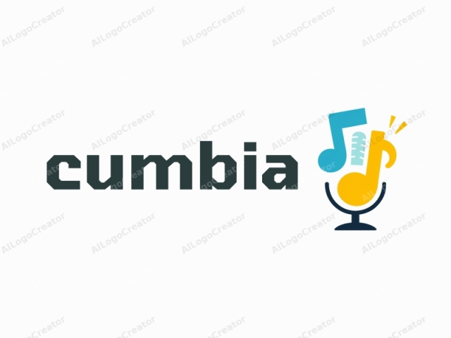 in a flat design style. This is a simple, stylized logo featuring musical elements. Central to the logo is a large, yellow musical note, symbolizing a treble clef, which is the iconic shape used to indicate the position of notes