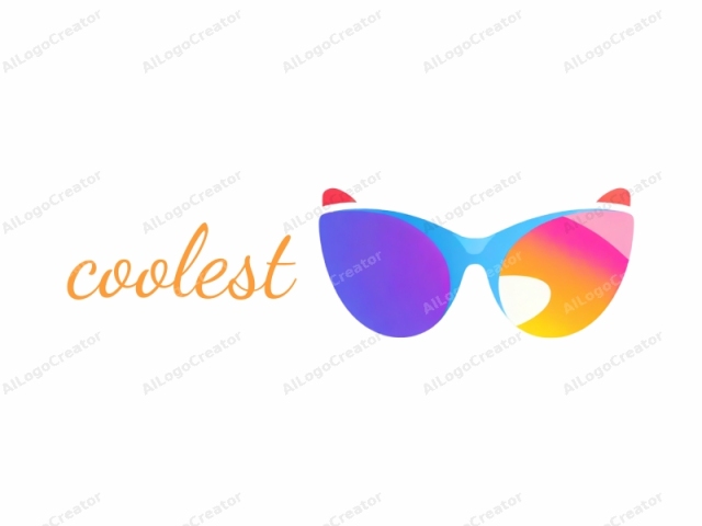 gekennzeichnet durch sein lebendiges und verspieltes Design. Dieses Bild zeigt eine Sonnenbrille vor einem schlichten weißen Hintergrund. Die Sonnenbrille verfügt über ein modernes Katzenaugen-Design mit einem markanten V-förmigen Schnitt an der Brücke, betont durch rote und weiße dreieckige Spitzen