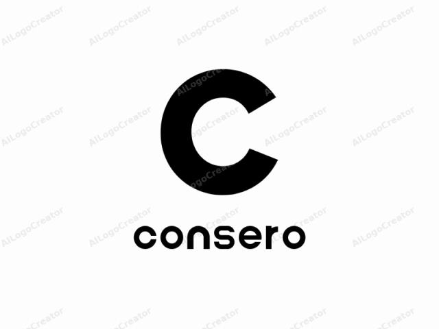 which is a minimalist, abstract design. The logo is a large, bold, sans-serif capital letter "C" rendered in pure black on a stark white background. The letter "C" is centered and occupies most of the visual space. The