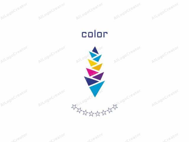The logo is a stylized, modern design, consisting of seven triangular shapes arranged in a linear formation. Each triangle is unique in color, ranging from vivid shades of blue, pink, purple, yellow, and green, with the most prominent colors