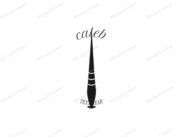 This minimalist logo features a clean, black, silhouetted design against a stark white background. The main subject is a stylized, elongated paintbrush handle, tapering sharply to a point at the top. The brush handle stands vertically