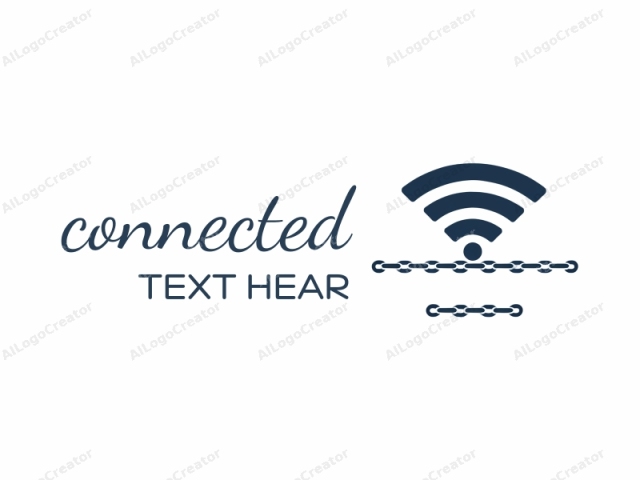 employing a minimalist design style. This image is a digital vector graphic with a stark, clean, and uncluttered aesthetic. It features two prominent elements: a Wi-Fi symbol and a chain. The Wi-Fi symbol is depicted in a bold