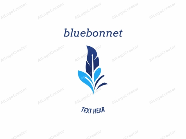 This logo image features a stylized design of a feather with abstract leaves at the bottom. The feather is depicted in a minimalist, modern, and geometric style with smooth lines and clean edges. The feather is composed of two main colors: deep blue