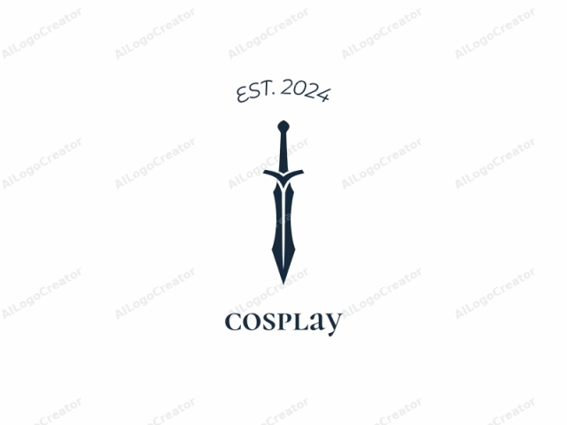 This is a minimalist black-and-white logo featuring a stylized sword, rendered in a sharp, clean vector graphic style. The sword is depicted in an upright position against a stark white background, emphasizing its sleek design and symmetrical form. The h