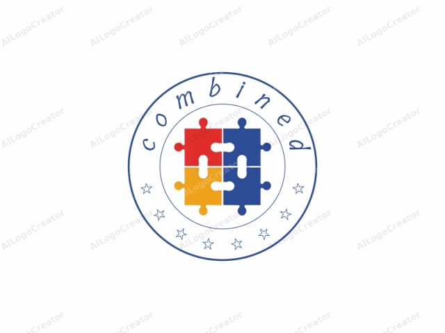 The logo is a simple, colorful, and geometric design consisting of four interlocking puzzle pieces. The pieces are arranged in a square formation with each corner piece colored differently: one red, one blue, one yellow, and one green. The puzzle