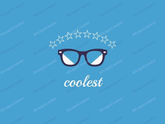 Dies ist eine minimalistische, digitale Logo-Illustration, die eine dunkel gefärbte, dick gerahmte Brille zeigt. Die Brille ist zentral vor einem einfarbigen blauen Hintergrund platziert, was einen starken Kontrast erzeugt, der sie lebendig hervorhebt. Die Gläser sind in einem