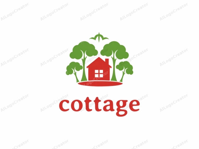 El logotipo es un diseño simple, plano y minimalista que presenta tres colores distintos: verde, rojo y blanco. Consiste en una estructura central rectangular de color rojo que se asemeja a una casa, con cuatro ventanas rectangulares blancas en su fachada. Esta casa está colocada