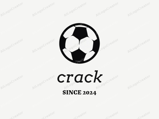 This is a minimalist, monochromatic graphic depicting a classic soccer ball. The logo is created using a bold, black silhouette against a plain white background. The soccer ball, a familiar symbol in sports culture, consists of five interlocking hexag