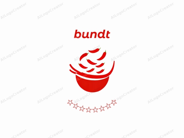 This is a logo composed of simple, stylized lines and vivid red color against a stark white background. The central element is a large, rounded bowl filled with smaller red chilli peppers, each depicted with green stems. The chilli peppers are