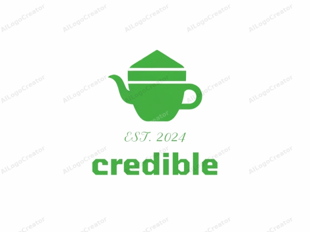 a green teapot silhouette. This minimalist logo features a flat, simplified design of a teapot. The teapot is depicted in a solid, bright green color against a clean, white background. The teapot silhouette is centered in the image,