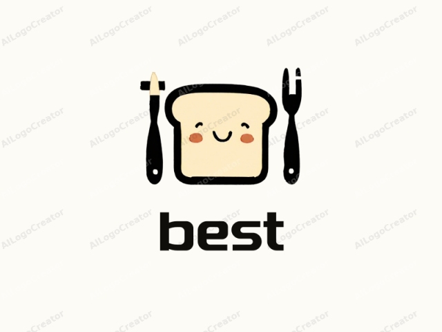 Dies ist ein einfaches, cartoonhaftes Logo, das eine Scheibe Brot zeigt. Die Brotscheibe ist in einem minimalistischen Stil mit klaren, kräftigen Linien und einer weichen, pastellfarbenen Palette gezeichnet. Es hat eine abgerundete, quadratische Form mit einem hellen Beige