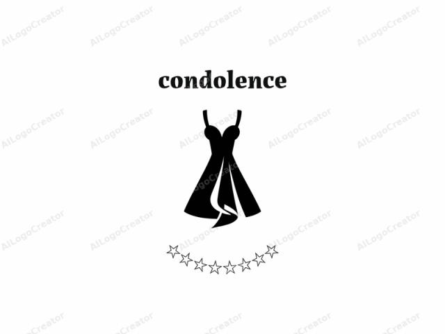 Dieses Logo-Bild zeigt eine schwarze, stilisierte Silhouette eines Kleides vor einem einfachen weißen Hintergrund. Das Kleid ist in einem simplen, abstrakten Design dargestellt, das durch klare Linien und glatte Formen gekennzeichnet ist. Es hat einen V-Ausschnitt und Träger, die sich erstrecken