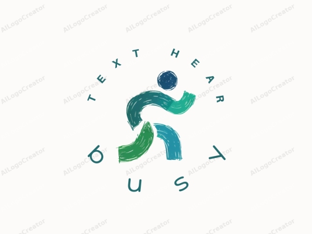 Dies ist ein digitales, minimalistisches Logo, das eine stilisierte, abstrakte Figur eines Läufers darstellt. Die Figur wird in einer einzigen durchgehenden Linie dargestellt, die die Bewegung des Laufens nachahmt. Die Linie ist in drei Segmente unterteilt: eines repräsentiert den Körper, das andere