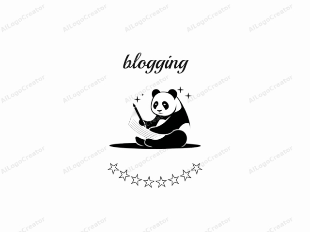 a panda. The logo is minimalist and stylized, with a black-and-white color scheme. The panda is depicted sitting on the ground with its legs crossed. It is centered in the composition, facing slightly to the right. The panda has a