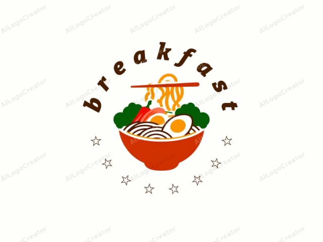 The logo image is a colorful and stylized representation of a bowl of ramen noodles, set against a plain white background. The bowl is depicted in a vibrant orange hue with a smooth, rounded shape. The noodles are illustrated with thick, wavy