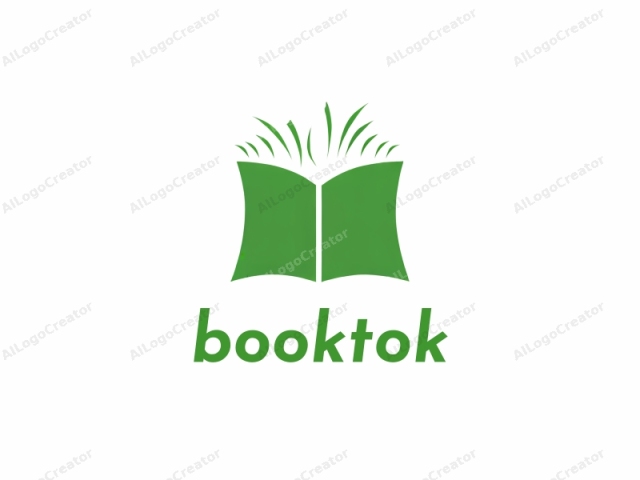 Este es un logotipo gráfico vectorial minimalista y plano. El tema principal es un libro abierto, representado con un diseño audaz, limpio y moderno. El libro está completamente renderizado en un color verde sólido y vívido, sin sombreado ni textura.