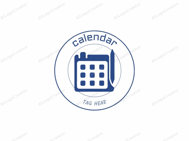 a blue calendar and pencil icon. The image features a minimalist design with clean lines and solid colors, typical of a digital or graphic design. The calendar is depicted as a rectangular grid with a blue background, showing twelve vertical columns and five horizontal rows