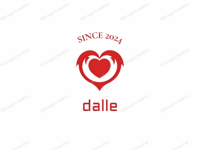 This is a minimalist vector logo featuring a stylized, red heart shape. The heart is centered against a stark white background, providing a clean and sharp contrast that makes the red heart pop. The heart design is symmetrical, with the top and