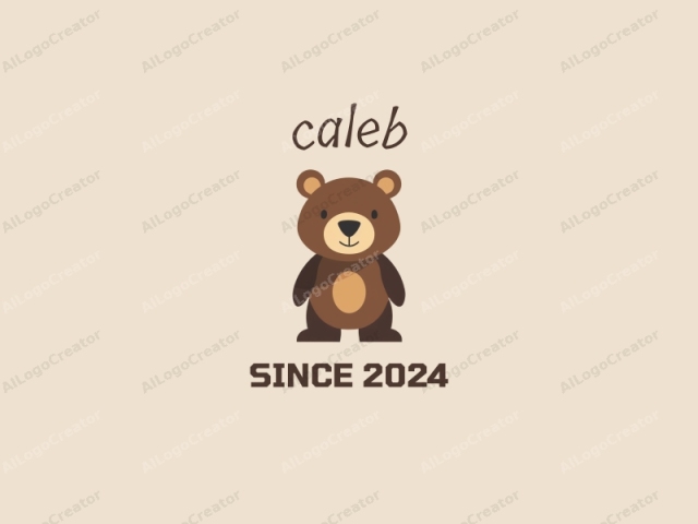 This image is a minimalist digital illustration of a cute, cartoonish teddy bear set against a plain beige background. The bear stands upright and is centered within the image, with its legs apart, giving it a friendly, welcoming stance. Its head