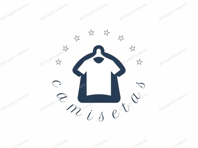 Este logo es una ilustración simple y estilizada en azul y blanco, que representa una camiseta en una percha de maniquí. La imagen es monocromática, utilizando un contorno azul oscuro sólido para la percha y un relleno blanco sólido para la camiseta.