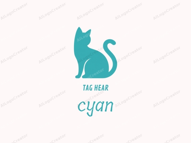 This is a minimalist, flat digital logo illustration of a cat. The cat is rendered in a solid, teal blue color against a plain, white background. The illustration is simple, clean, and stylized, with no intricate details or shading.