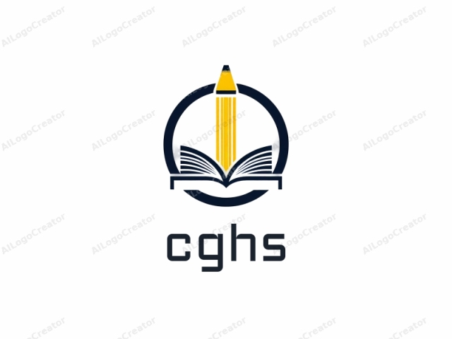 The logo is a digital graphic with a minimalist design. It features a stylized image of an open book and a yellow pencil, both within a circular frame. The book, depicted with two open pages, is positioned centrally and is rendered in black