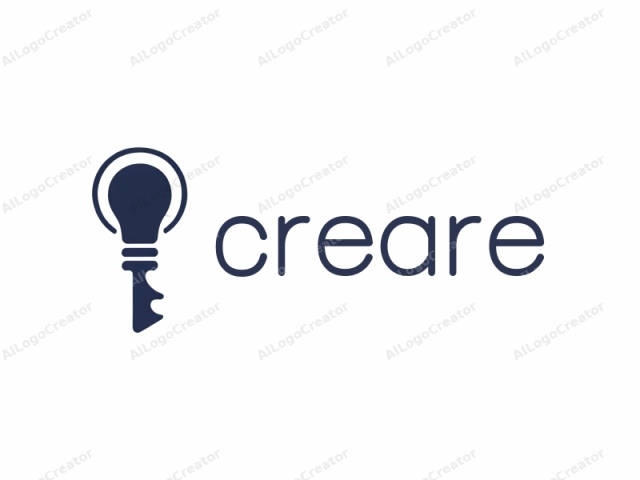 in a minimalist style. This logo is a simple, yet impactful design, featuring a dark blue silhouette of a key. The key is positioned vertically and centered in the image. It is depicted in a clean, modern vector art style, devoid of any