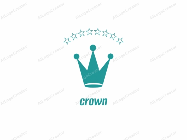 This is a minimalist, flat graphic design featuring a simple crown, depicted in a vibrant teal color. The crown is symmetrical, with three pointed tips converging at the top and a single, smaller point at the center, giving it a balanced