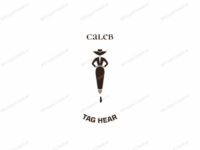 The image features a minimalist, stylized design of a woman's silhouette. She is depicted in a classic, retro fashion, with a broad-brimmed hat and a fitted dress. The color palette is limited to a monochromatic brown,